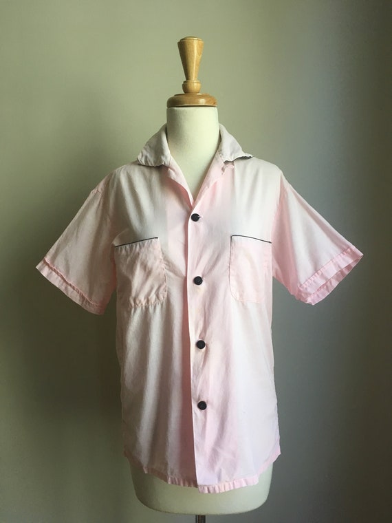 Vintage 50s Pink Pajama Top - button down - M
