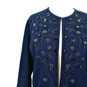 Vintage Blue Beaded Sweater evening jacket sequin cardigan M L image 2