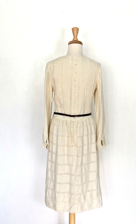 cream linen dress with buttons