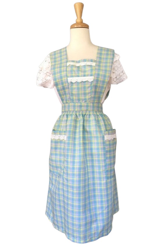 Vintage Pinafore Dress - apron dress - plaid - ju… - image 2
