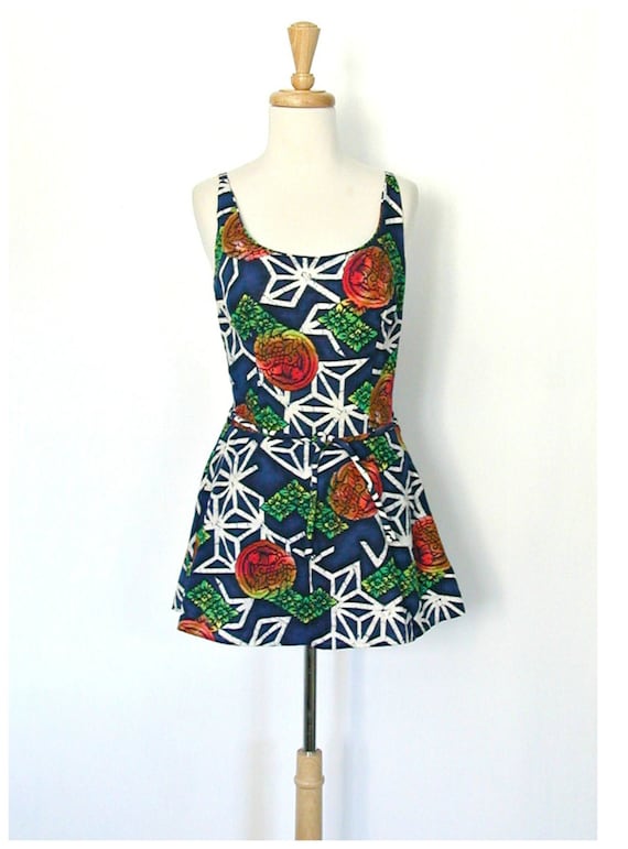 Vintage Maillot Swimsuit - 70s swimwear - skirt sw