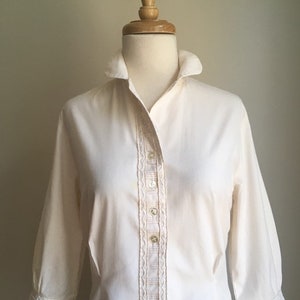 Vintage Cream Button Down Blouse 60s Cotton Shirt Academia - Etsy