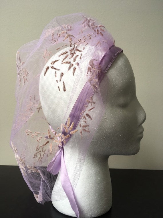 Vintage 1960s Lavender Veil - birdcage - bridal h… - image 3
