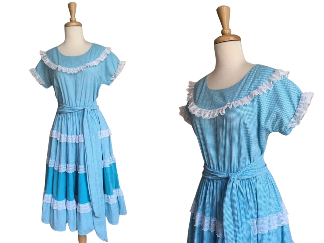 Vintage Blue Rockabilly Dress 50s Swing Dress Cotton - Etsy