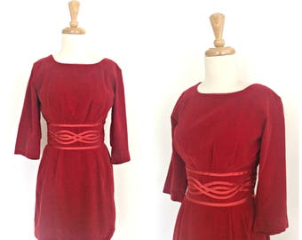 Vintage 60s Mod Mini Dress - red velvet dress - scooter - XS - Small