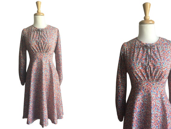 Vintage 70s Floral Dress - empire waist - babydol… - image 1