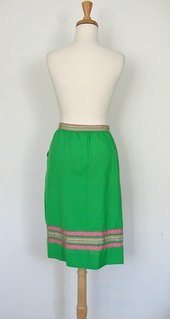 Vintage 70s Green Linen Skirt - below the knee - … - image 4