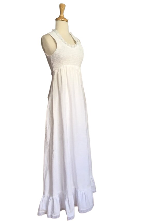 Vintage Hippie White Cotton Dress - 70s maxi - sm… - image 2