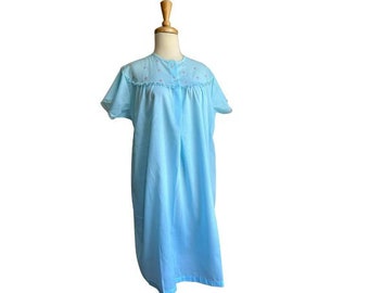 Vintage Blue Cotton Pullover Nightgown Katz - house dress - M L