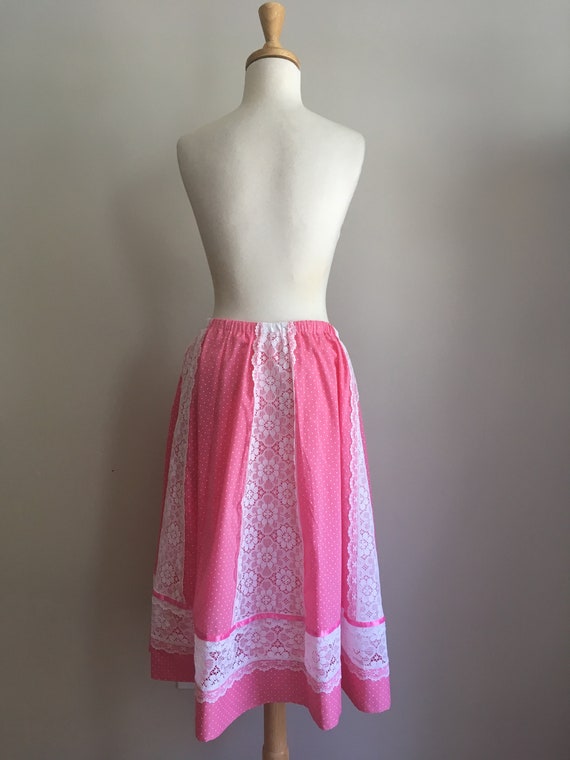 Vintage Pink Prairie Skirt - circle skirt - lace … - image 5