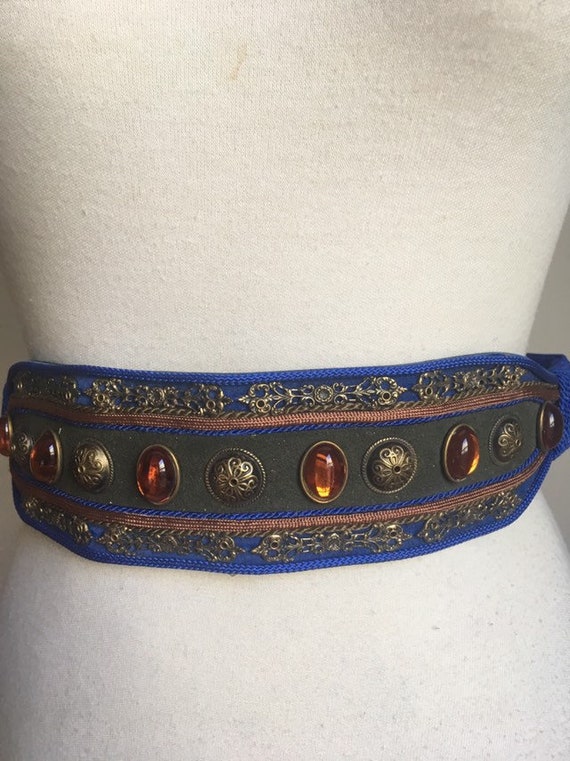 Vintage Jeweled Statement Belt tribal belt bronze… Gem