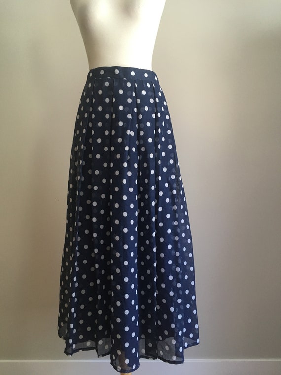 Vintage Blue Polka Dot Maxi Skirt - aline -  M L - image 2