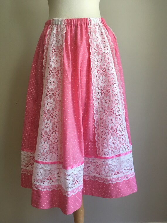 Vintage Pink Prairie Skirt - circle skirt - lace … - image 2