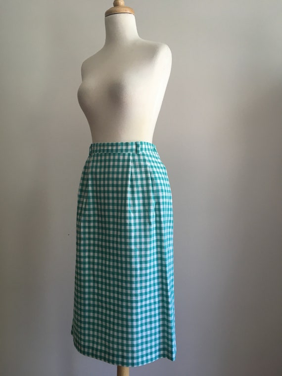 Vintage Green & White Plaid Skirt - below the kne… - image 4