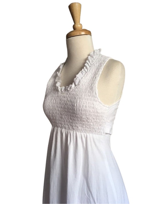 Vintage Hippie White Cotton Dress - 70s maxi - sm… - image 4