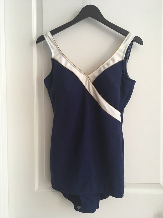 Vintage One Piece Navy Swimsuit - maillot - 70s s… - image 2