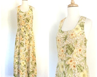 Vintage 1970s Maxi - floral dress - sundress - hippie dress - festival -  floral dress - sleeveless - Medium