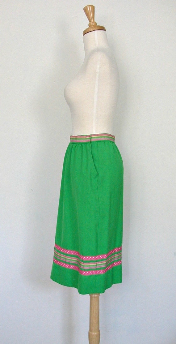 Vintage 70s Green Linen Skirt - below the knee - … - image 3