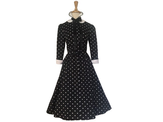 New 40's 50's Vintage Retro Big Polka Dot Lightweight Cotton Flared Dress 8-20 