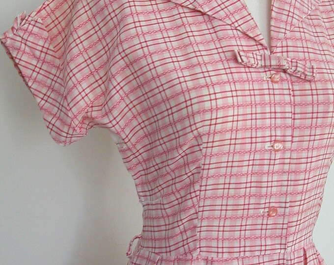 Vintage 50s Dress 1950s Pink Dress Plaid Cotton Shirtwaist Dress Medium ...