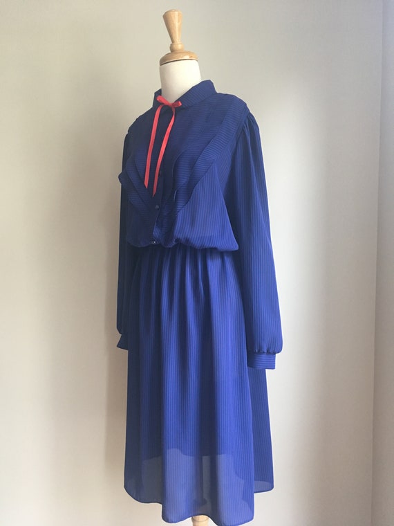 Vintage 80s Blue Blouson Pussybow Secretary Dress… - image 6