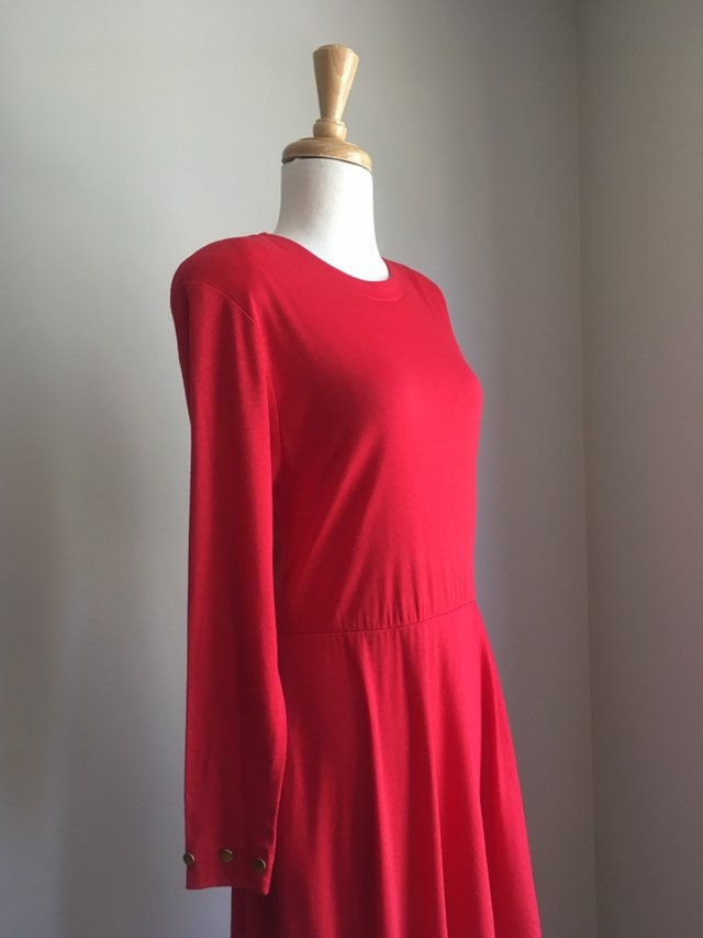 Vintage 80s Red Midi Dress Fit and Flare Long Sleeve - Etsy