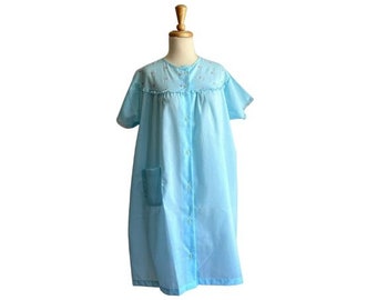 Vintage Katz Blue Front Button Nightgown - house coat - M L
