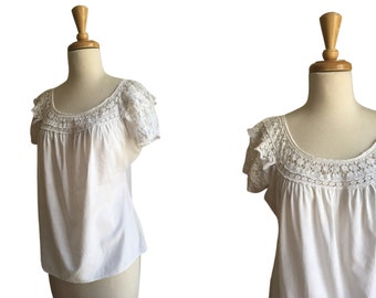 Vintage Crochet Top - boho blouse - pull over - resort wear - M L