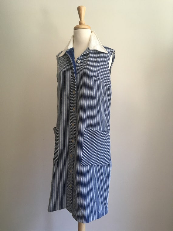 Vintage 70s Blue & White Shift Dress - shirtdress… - image 3