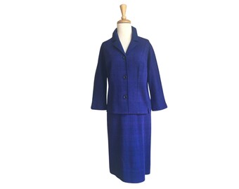 Vintage 60s Wool Skirt Suit - blazer and skirt - blue purple - below knee - Belfa - Medium