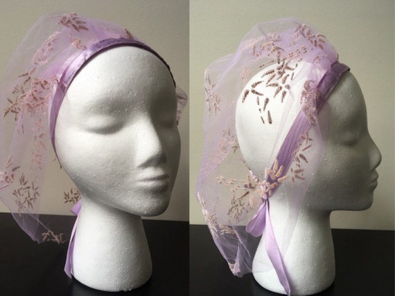 Vintage 1960s Lavender Veil - birdcage - bridal h… - image 1