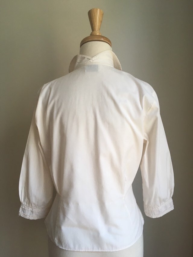 Vintage Cream Button Down Blouse 60s Cotton Shirt Academia Pintuck S M ...