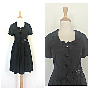 Vintage Little Black Dress - fit and flare - 50s style - LBD - goth - S M