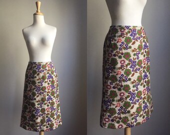 Vintage Floral Midi Skirt - below the knee - a line - brocade - XL