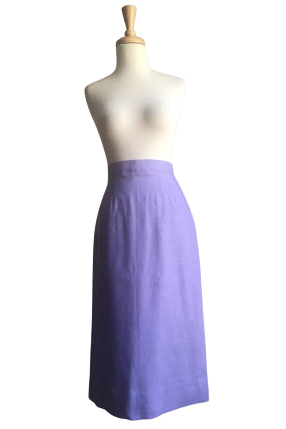 Vintage Lavender Linen Skirt - midi length - penc… - image 2