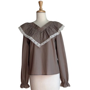 Vintage 70s Gunne Sax Style Blouse - bib collar - long sleeve - romantic goth - NWT - Medium