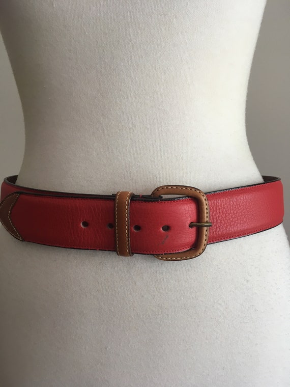 Vintage Rooney & Bourke Brick Red Leather Belt - … - image 1