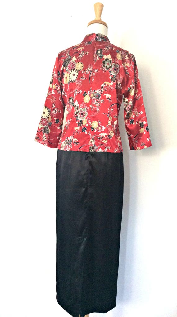 Vintage Cheongsam Dress - qipao - red and black s… - image 7