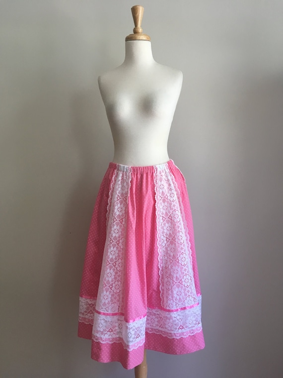 Vintage Pink Prairie Skirt - circle skirt - lace … - image 1
