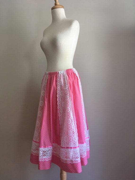 Vintage Pink Prairie Skirt - circle skirt - lace … - image 3