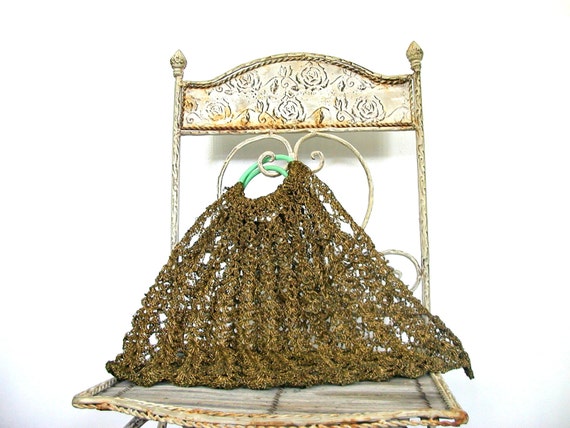 Vintage Metal Handbag - 60s bag - crochet bag - br