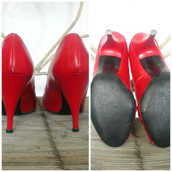 50s Pumps - peep toe shoes - red high heels - sti… - image 5