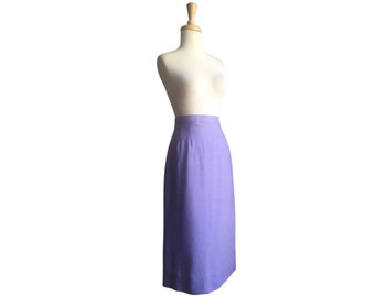 Vintage Lavender Linen Skirt - midi length - pencil - office wear - Small