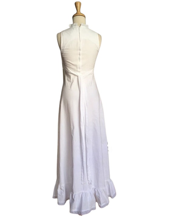 Vintage Hippie White Cotton Dress - 70s maxi - sm… - image 6