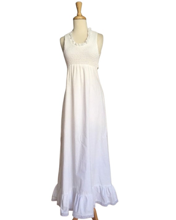 Vintage Hippie White Cotton Dress - 70s maxi - sm… - image 7