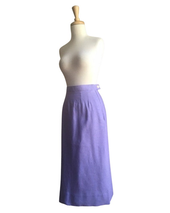 Vintage Lavender Linen Skirt - midi length - penc… - image 5