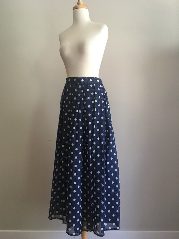 Vintage Blue Polka Dot Maxi Skirt - aline -  M L - image 3