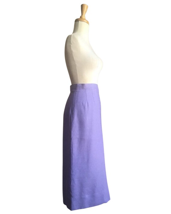 Vintage Lavender Linen Skirt - midi length - penc… - image 4