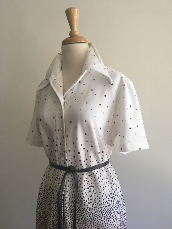 Vintage Shirtwaist Dress - 70s shift - polka dot … - image 6