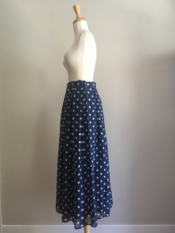 Vintage Blue Polka Dot Maxi Skirt - aline -  M L - image 4